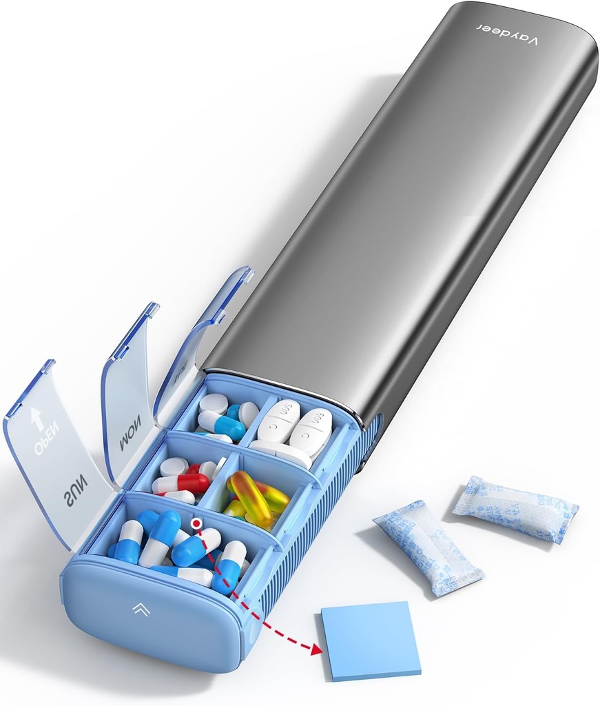 Vayrådyr 7 Dag Ugentlig Pill Organizer (Support 2 gange om dagen), Metal Travel Pill Case, Stor kapacitet Daily Cute Pill Box for kosttilskud, piller, vitaminer og medicin (Gray)