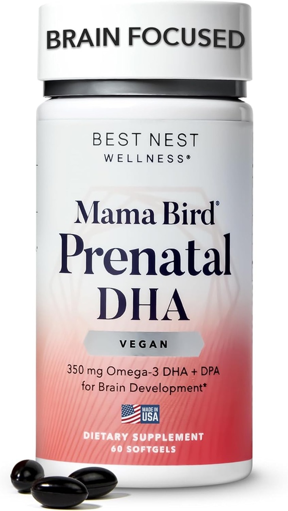 Bedste Nest Wellness Mama Bird Vegan Prenatal DHA - Brain & Eye Support for Baby - Vegan Prenatal Supplement med Algae DHA - Nutritional Supplement for Mom - 60 Softgels