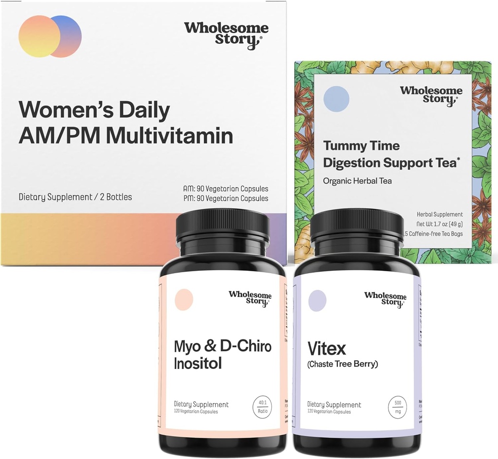 PMS Support Bundle 124; Myo- Inositol & D- Chiro Inositol Blend Capsule 30- Day Supply 124; Vitex Chasteberry Supplement for kvinder 120- Day Supply 124; Premium Multivitamin for kvinder