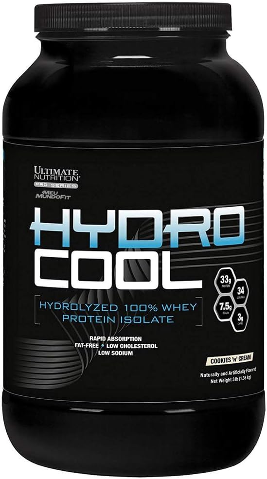 Ultimate Nutrition HydroCool Hydrolyzed Whey Protein Isolate Powder uden bloating - Fedt og Gluten Free, Rapid Absorption, 33 Bedste Protein, Cookies & Cream, 3 Punds