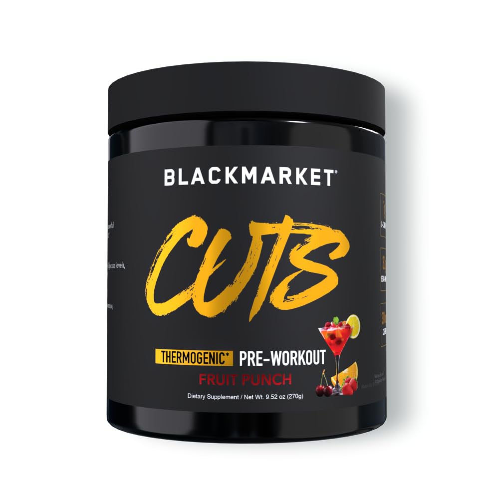 BLACKMARKEDET CUTS Pre Workout - Thermogen energi & fokus pulver til mænd og kvinder, Fat Metabolisme, Muskel Definition, Kreatin Free, 30 Servering (frugt punch)