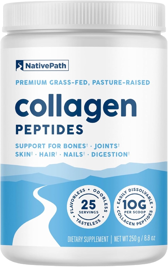 NativePath Collagen Peptider - Hydrolyzed Type 1 & 3 Collagen pulver til hud, hår, negle - 8.8 oz (25 Servere)
