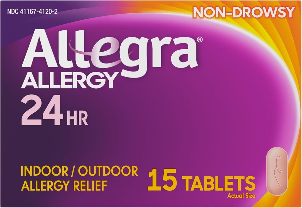 Allegra Voksen 24HR Ikke- Drowsy Antihistamin, 15 tabletter, Fast- Active Allergy Symptom Relief, 180 mg