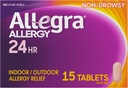 Allegra Voksen 24HR Ikke- Drowsy Antihistamin, 15 tabletter, Fast- Active Allergy Symptom Relief, 180 mg