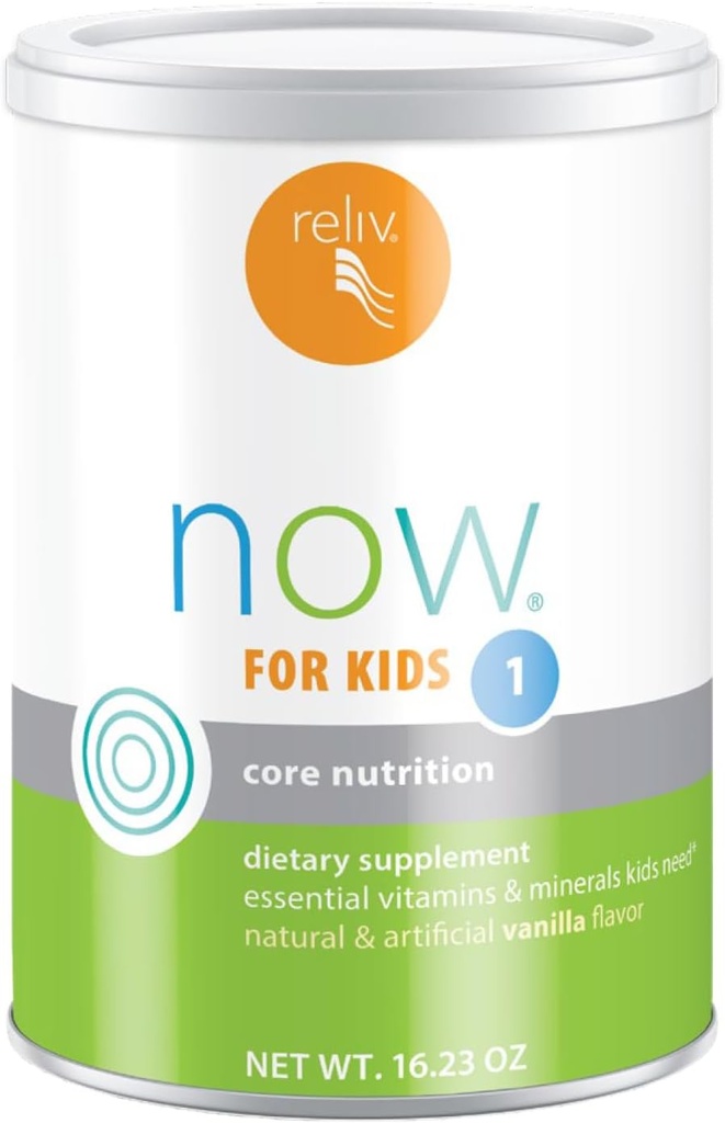 RELIV Nu for børn 1 Vanilla - Lower-Sukker Nutritional Shake med vitaminer, mineral & Plant- baseret protein til vækst og udvikling, 30 Servering