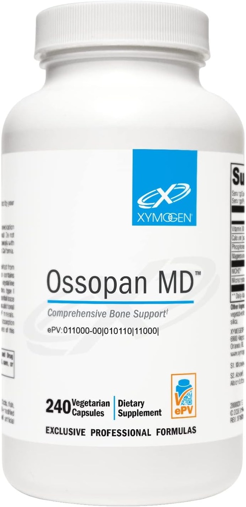 XYMOGEN Ossopan MD - Understøtter Knoglestyrke + Knoglesundhed - Calciumsupplement med mikrokrystallinsk Hydroxyapatit, Phosphorus, D3- vitamin og magnesiummalat (240 kapsler)