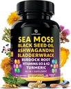 Sea Moss Capsules - 17-in-1 Blend med Black Seed Oil Ashwagandha Bladderwrack Burdock Root gurkemeje D3 K2 C for daglig wellness - Multimineral supplement til mænd og kvinder - 120 Greve
