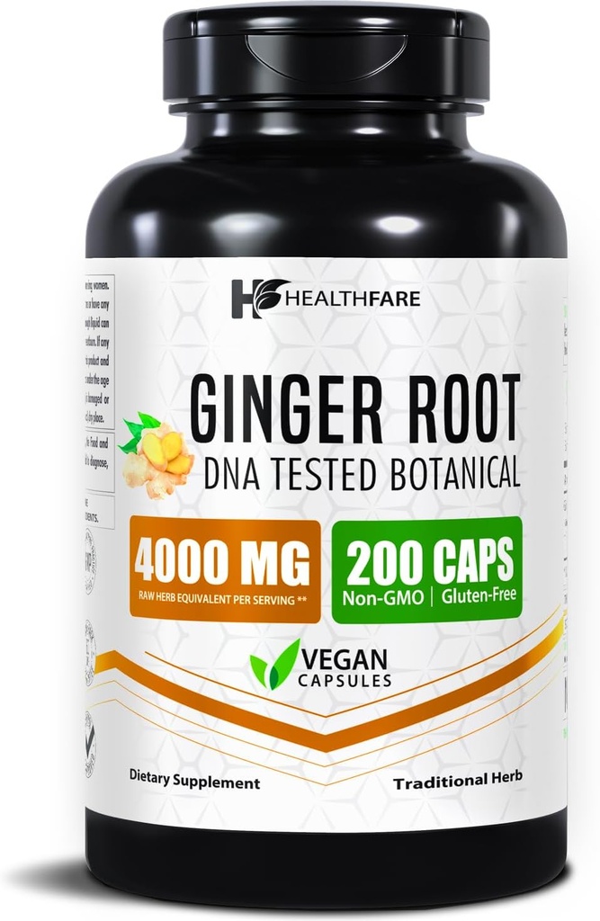 Healthfare Ingefær Root Extract 4004; Supplement 124; 200 Vegan Pills 4004; Digabetisk Support 124; High Potency 4004; Non- GMO, Gluten- Free 4004; Lavet i USA