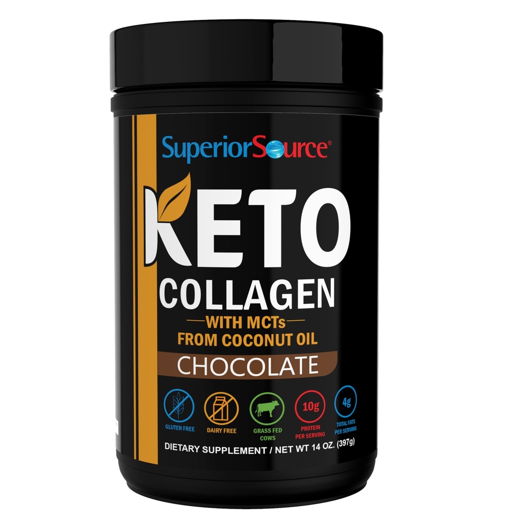 Superior Source Keto Collagen - Collagen Protein Powder med MCT Oil - Understøtter hår, hud, negle og fælles sundhed - Dairy- Free - Chokolade, 14 oz