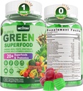 Super Green Gummies, Green Superfood Powder Alternativ w / Spirulina, Chlorella, Prebiotic Fiber, Probiotic, Fruit Veggie, Daily Green Vegetabilske til fordøjelse & Gut sundhed, Immunitet, Fokus, 60 Cts