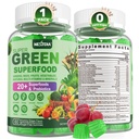 Super Green Gummies, Green Superfood Powder Alternativ w / Spirulina, Chlorella, Prebiotic Fiber, Probiotic, Fruit Veggie, Daily Green Vegetabilske til fordøjelse & Gut sundhed, Immunitet, Fokus, 60 Cts