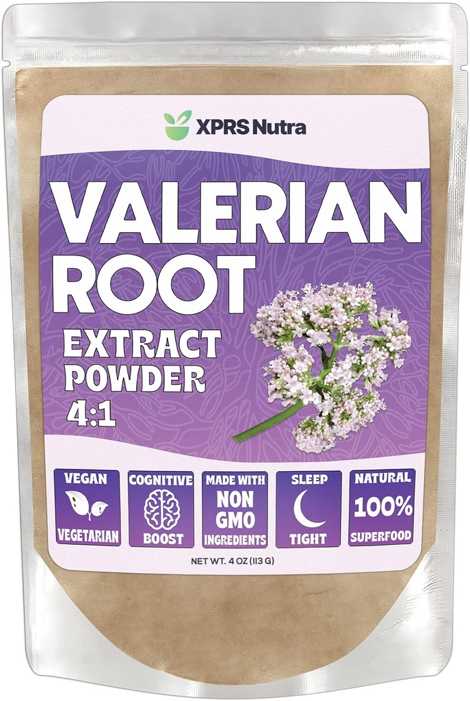 XPRS Nutra Valerian Root Extract Powder 4: 1 - Premium Valerian Root Powder for Cognition - Vegan Friendly Herbal Sleep Assist (4 Ounce)