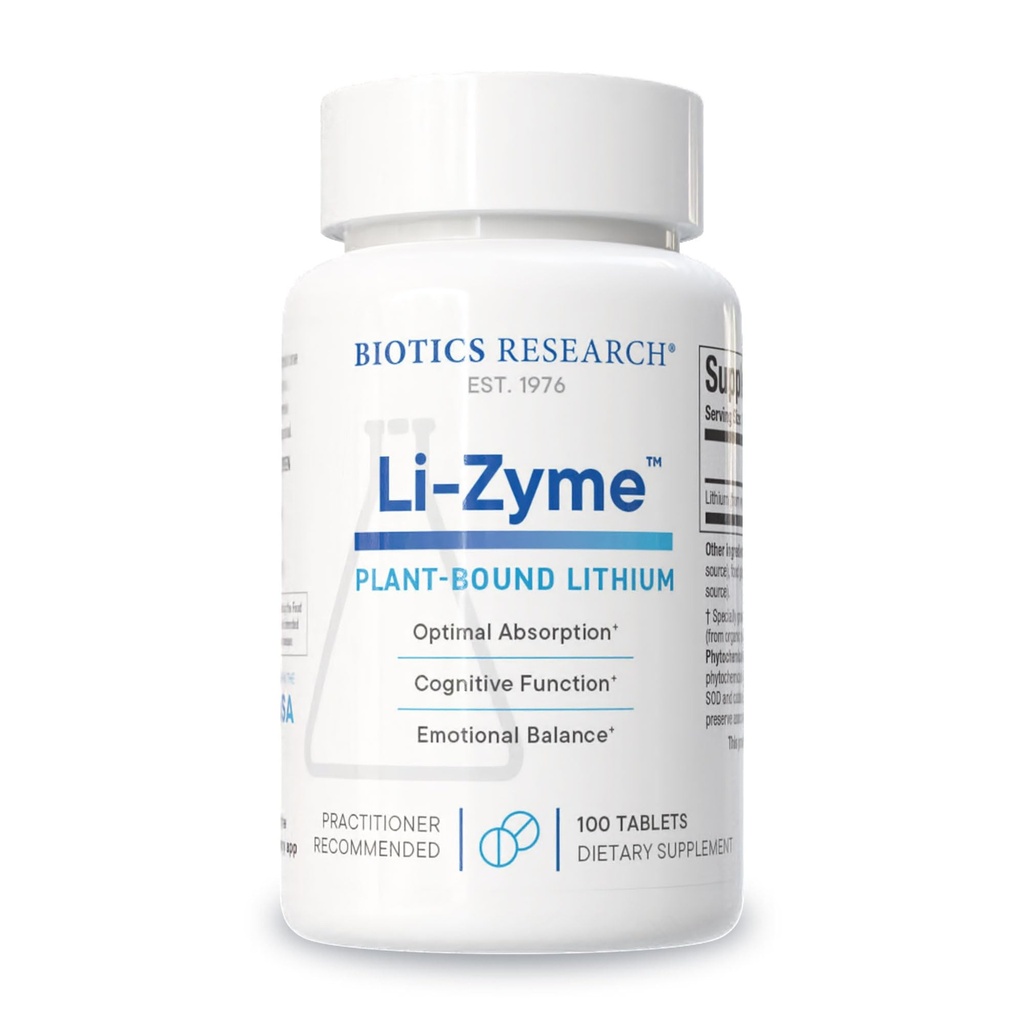Bioetik Forskning Li Zyme 50 mikrogram, Lithium som en hel fødevare, phytokemisk Bound Lithium, Meget biotilgængelig, Understøtter Brain Funktion, Hukommelse og Mood Support, 100 tabletter