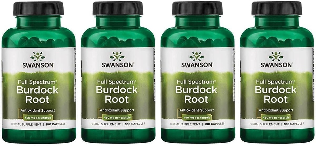 Swanson Burdock Root Nyre '&' Lever Support - Detox hud hjælper med at fjerne toksiner fra kroppen - Support godt være og sund immunsystem - Urteantioxidant supplement (460 mg 100 kapsler) 4 Pack