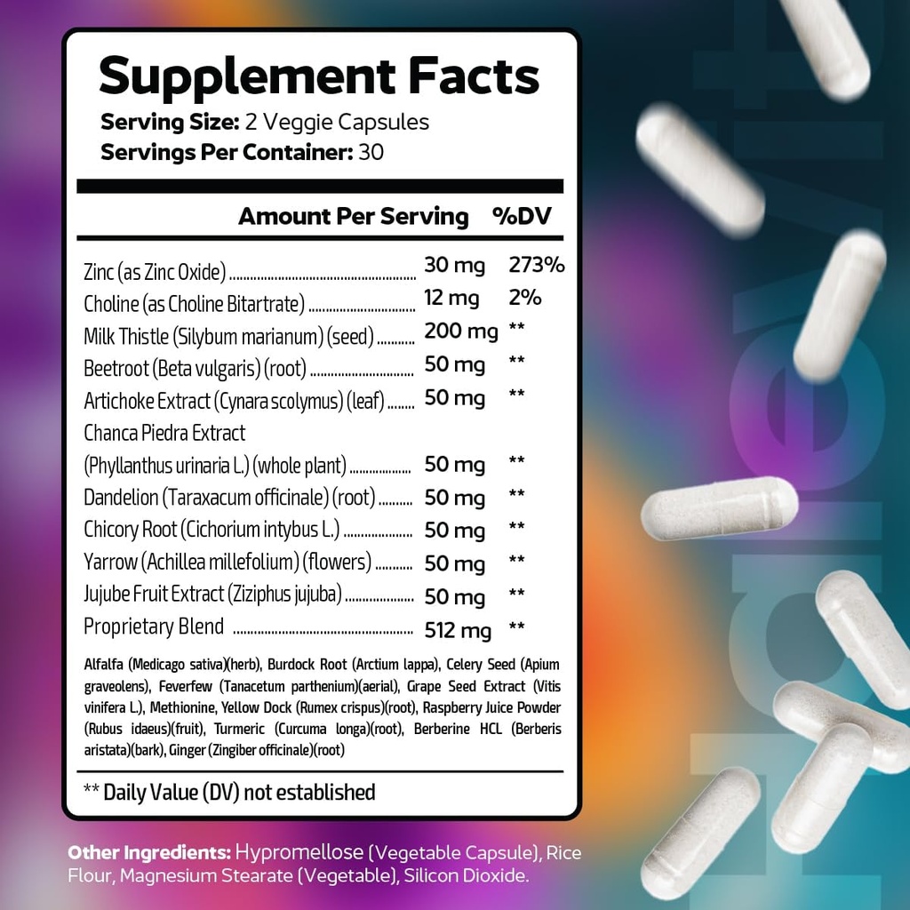 Tredjeparts testede levertillæg med zink, cholin, mælk tidsel, rødbeder, Artiskoke Extract, Chanca Extract, Mælkebøtte 124; Lever Detox og rensemiddel 124; Fremstillet i USA