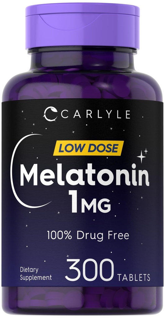 Carlyle Melatonin 1 mg | 300 Low Dose Tablets | Drug Free Aid | Vegetarian, Non-GMO, Gluten Free