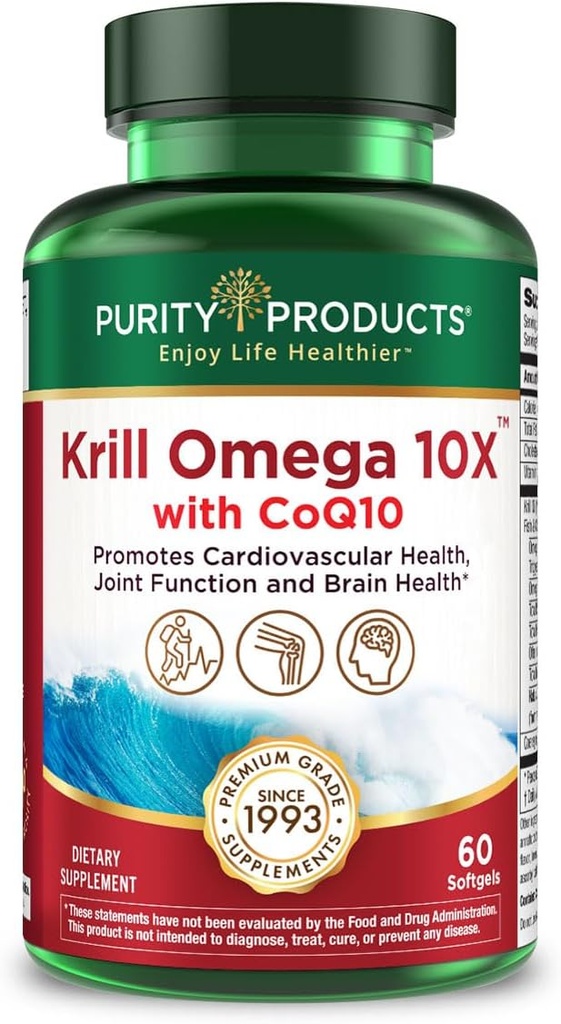 Krill Omega 10X mere EPA & DHA med CoQ10 Super Formel fra Renhed Produkter. 60 SOFT GELS