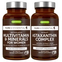 Multivitamin og mineraler til kvinder + Astaxanthin Complex Vegan Bundle, Sustained Release Advanced Multivitamin with Iron + Natural 4 mg H. Pluvialis Astaxanthin, af Igennus