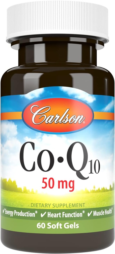Carlson - Co- Q10, Co- Enzyme Q10, 50 mg, Energy Production & Heart Function, 60 Softgels