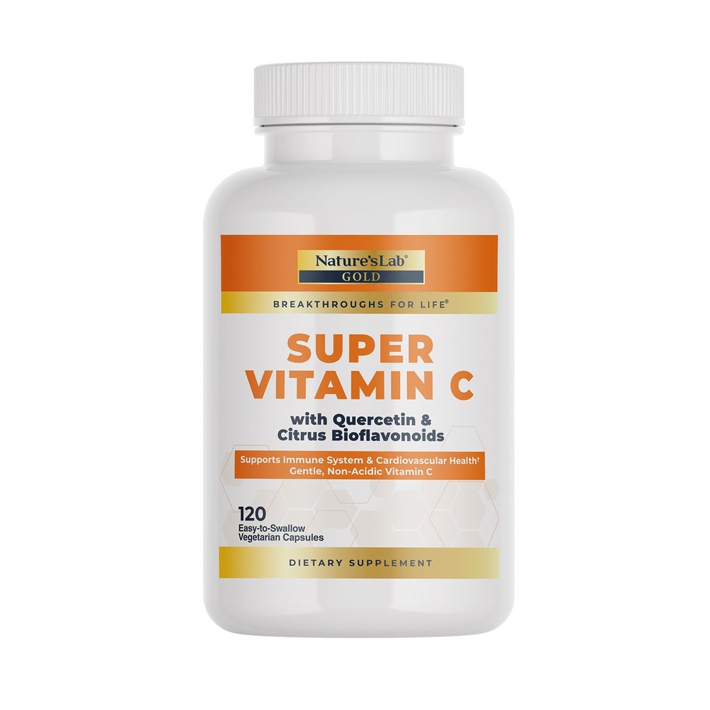 Nature 's Lab Gold Super Vitamin C 1000mg - Immunsystemet Support - Indeholder Bioflavonoider Complex & Quercetin - Non- Acid, Non- GMO, Gluten Free, Vegan - 120 Kapsler (2 Måned Supply)