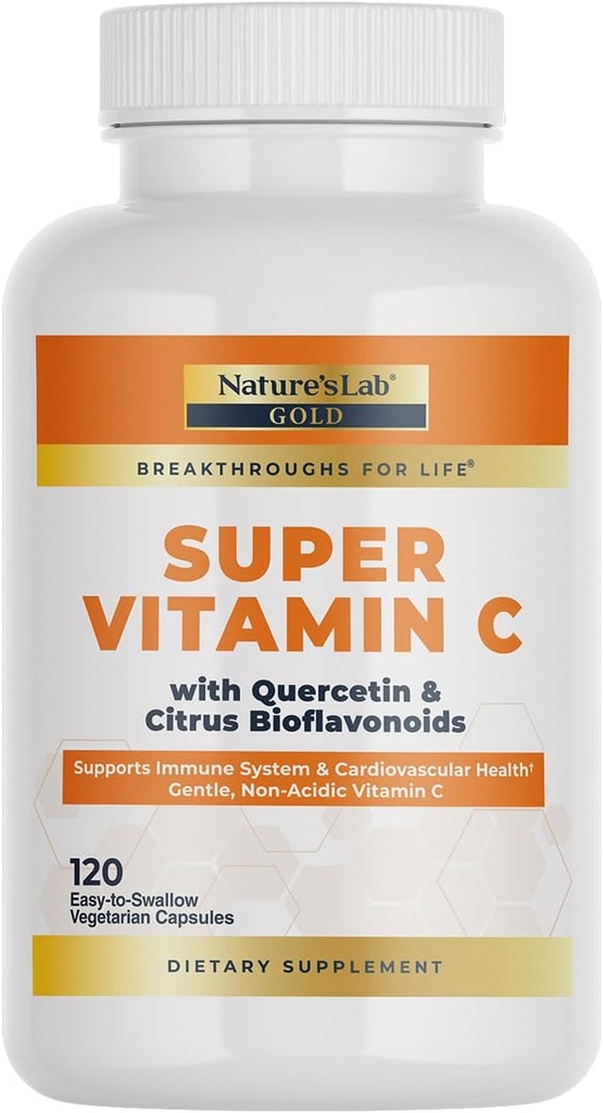Nature 's Lab Gold Super Vitamin C 1000mg - Immunsystemet Support - Indeholder Bioflavonoider Complex & Quercetin - Non- Acid, Non- GMO, Gluten Free, Vegan - 120 Kapsler (2 Måned Supply)