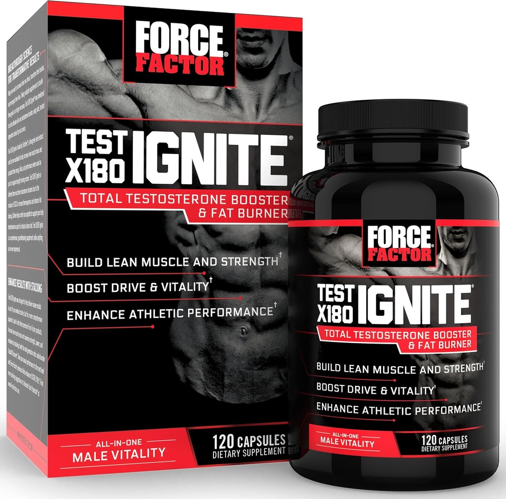 Force Factor Test X180 Tænding i alt Testosteron Booster for mænd med bukkehorn frø og grøn te ekstrakt til at opbygge Lean Muscle, Boost Energy, og forbedre ydeevne, 120 Greve