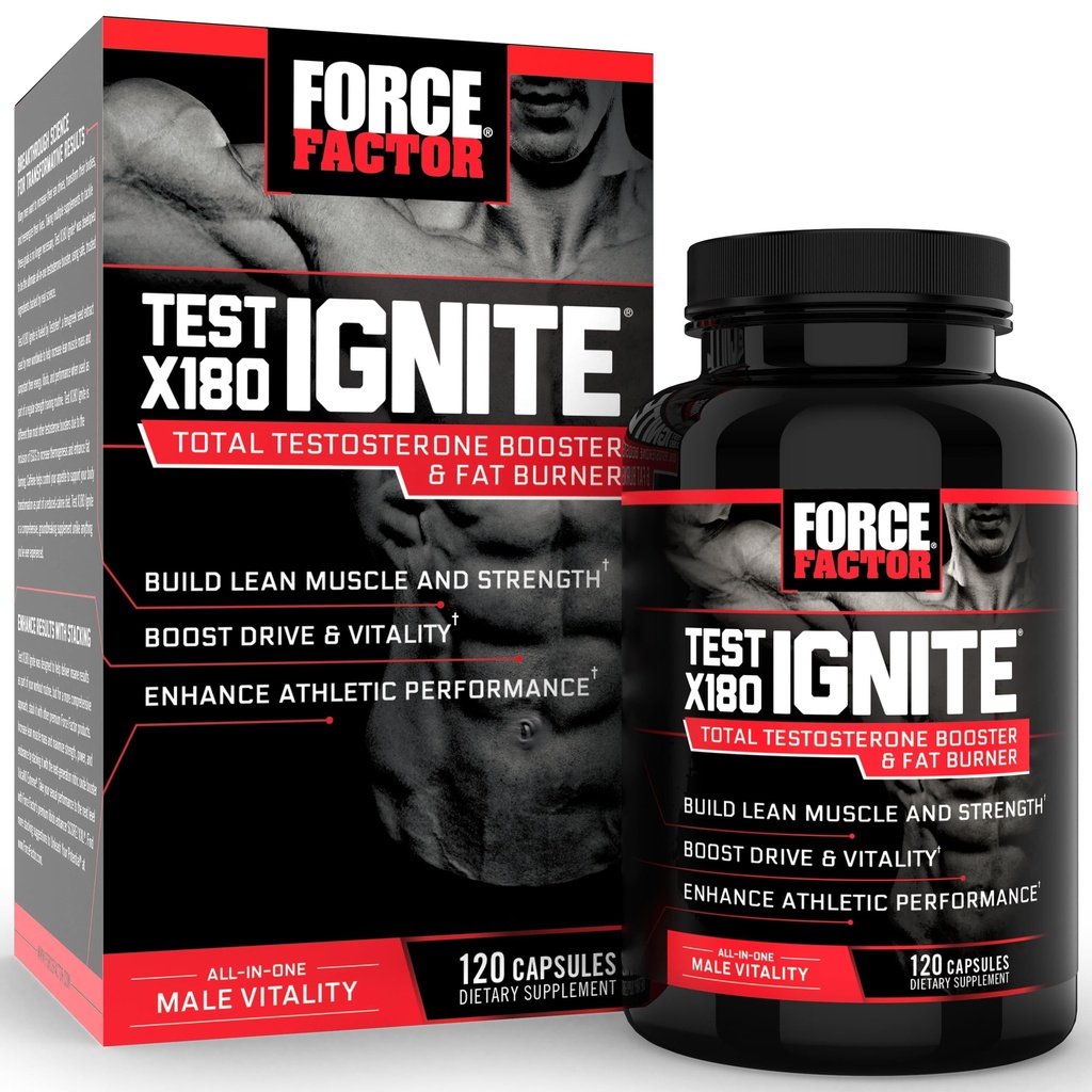 Force Factor Test X180 Tænding i alt Testosteron Booster for mænd med bukkehorn frø og grøn te ekstrakt til at opbygge Lean Muscle, Boost Energy, og forbedre ydeevne, 120 Greve