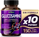 GriMed Glucosamine 12,000mg - X12 Power med MSM, Chondroitin, Collagen, Gurkemeje for fælles wellness, stærke knogler, Cartiage Support - USA Made & Testet