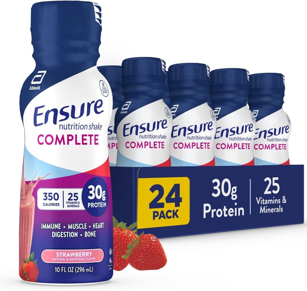 Sikre COMPLETTE Nutrition Rystes med 30g Protein, immunforsvar Nutrienter, Chokolade og Jordbærsmag, Pakninger af 24 (10 fl oz)