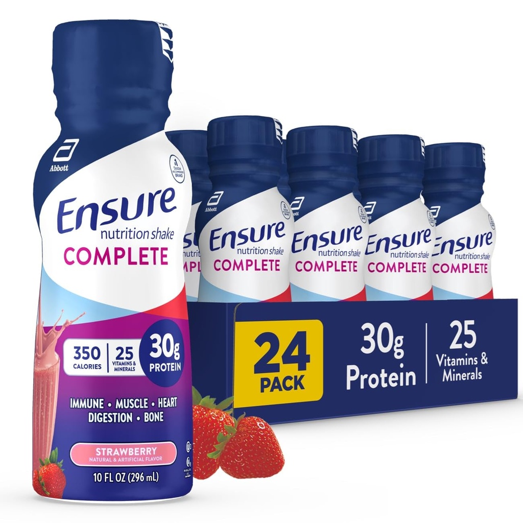 Sikre COMPLETTE Nutrition Rystes med 30g Protein, immunforsvar Nutrienter, Chokolade og Jordbærsmag, Pakninger af 24 (10 fl oz)