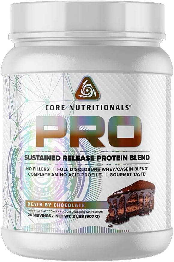 Core Nutritionals Pro Sustained Release Whey Protein Blend Budd124; med fordøjelsesfremmende enzymer Budding- 124; 25g Protein, 2g Carbs Budding- 124; Ingen Fyldmidler Budding- 124; 2 Pound (Død af chokolade)