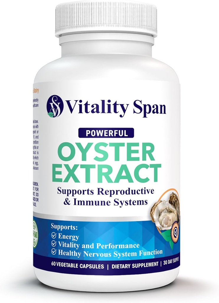 Oyster Extract - Rene, stærkt koncentreret supplement til mænd og kvinder - understøtter energi & immunboost; Zink, Taurine, Aminosyrer, og vitaminer, 500 mg, 60 Veg kapsler, Made in USA