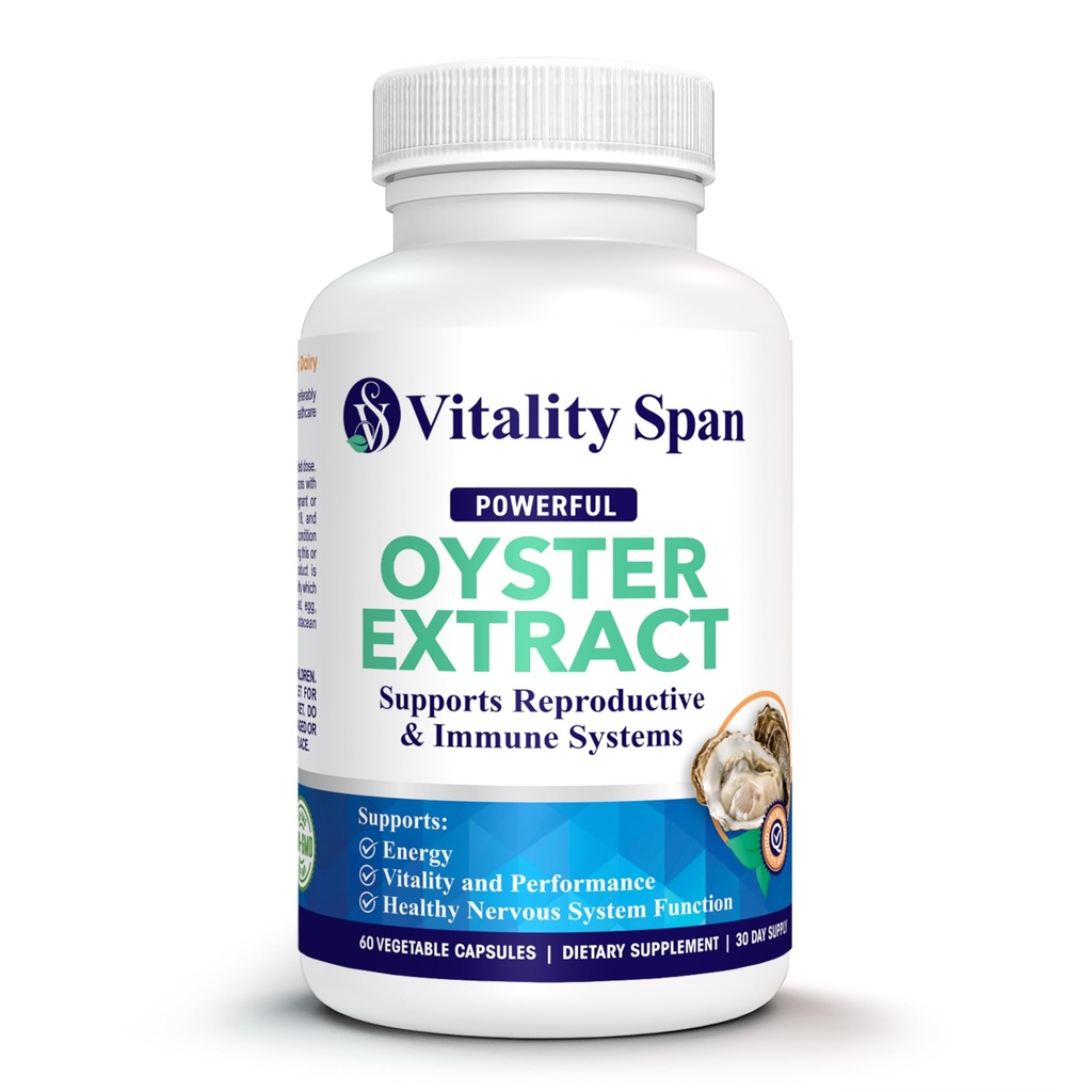 Oyster Extract - Rene, stærkt koncentreret supplement til mænd og kvinder - understøtter energi & immunboost; Zink, Taurine, Aminosyrer, og vitaminer, 500 mg, 60 Veg kapsler, Made in USA