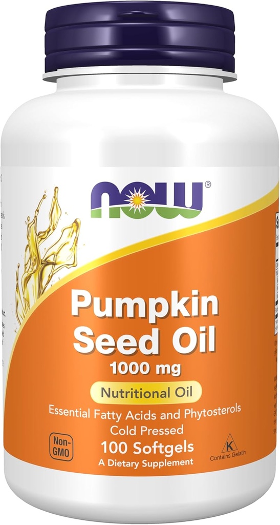 Now Supplements, Pumpkin Seed Oil 1000 mg med essentielle fedtsyrer og phytosteroler, Cold Pressed, 100 Softgels
