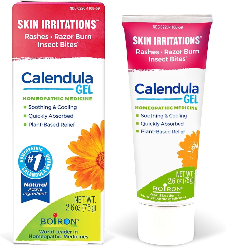 Boiron Calendula Gel Relief fra udslæt, hudirritationer, Razor Burn, eller Insect Bites - Non- Greasy og Fragrance- Free - 2.6oz