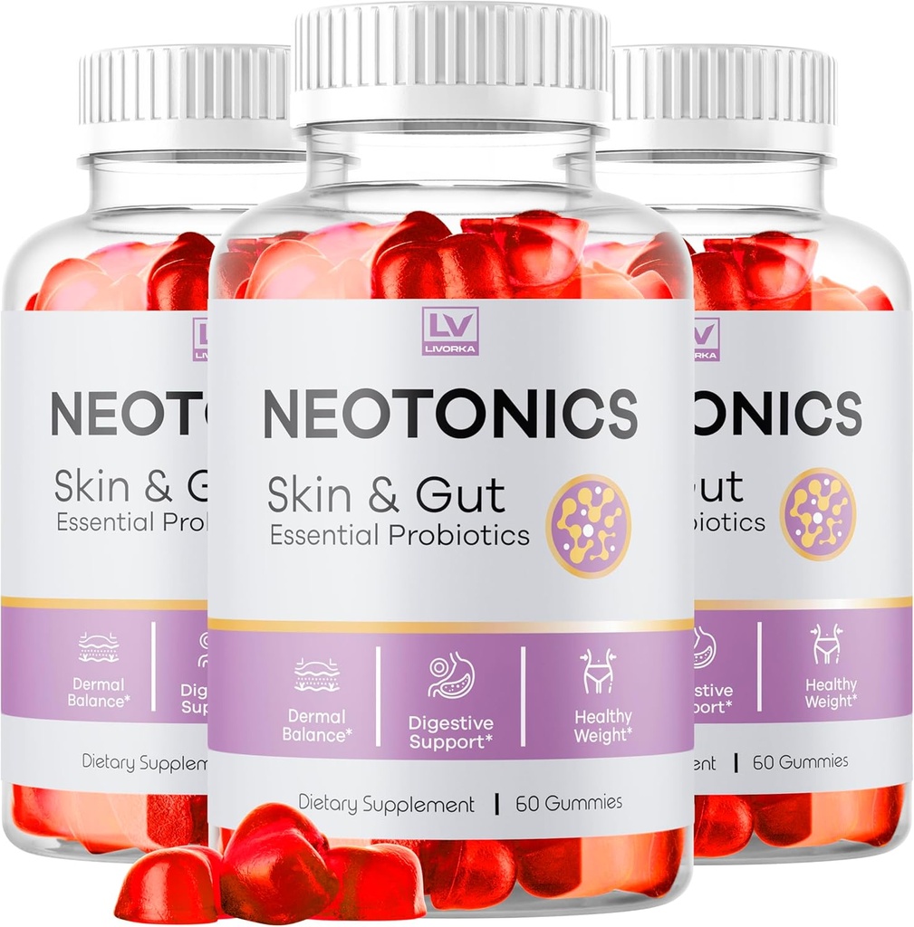 (3 Pack) Neotonics Skin And Gut Gummies, Neotonics Skin & Gut Essential Probiotika Gummies, Neotonics Skin And Gummies Anmeldelser, Neotonics Gummies, 180 Gummies For 3 Måneder