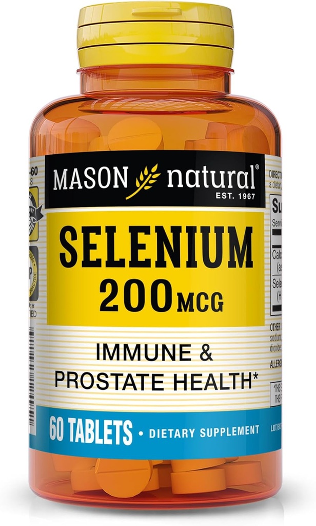Mason Natural Selenium 200 mcg - Antioxidant Supplement for Immune Support & Prostate Health, Essential Trace Mineral, 60 Tablets