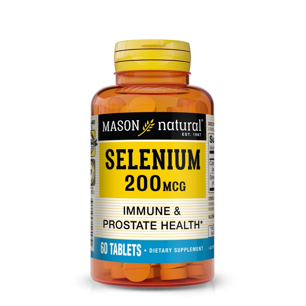 Mason Natural Selenium 200 mcg - Antioxidant Supplement for immunforsvar & prostata sundhed, Essential Trace Mineral, 60 tabletter