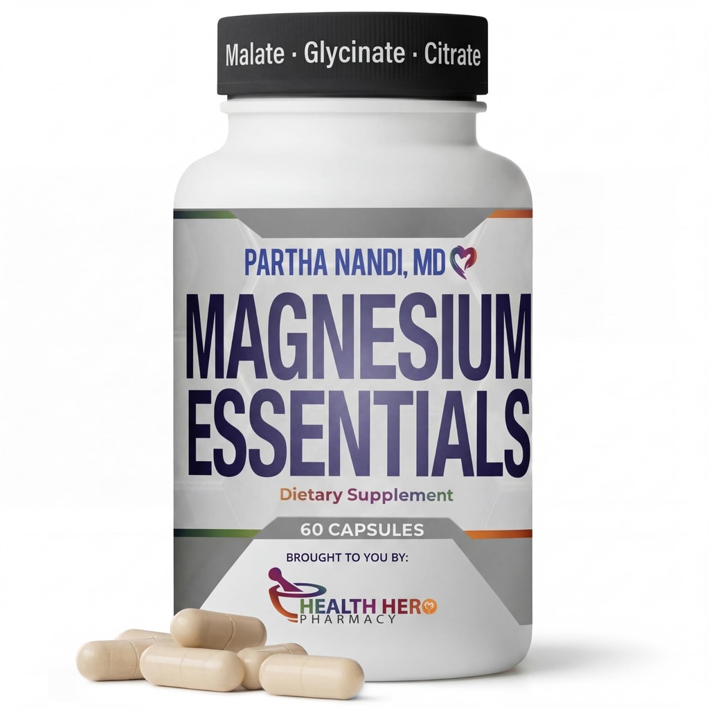 Dr. Nandi 's Triple Magnesium Complex Supplement - Magnesium Citrate, Malat & Glycinate - Understøtter søvn, stress, muskel, nerve & hjerte sundhed - High Absorption Formel - 235MG - 60 kapsler