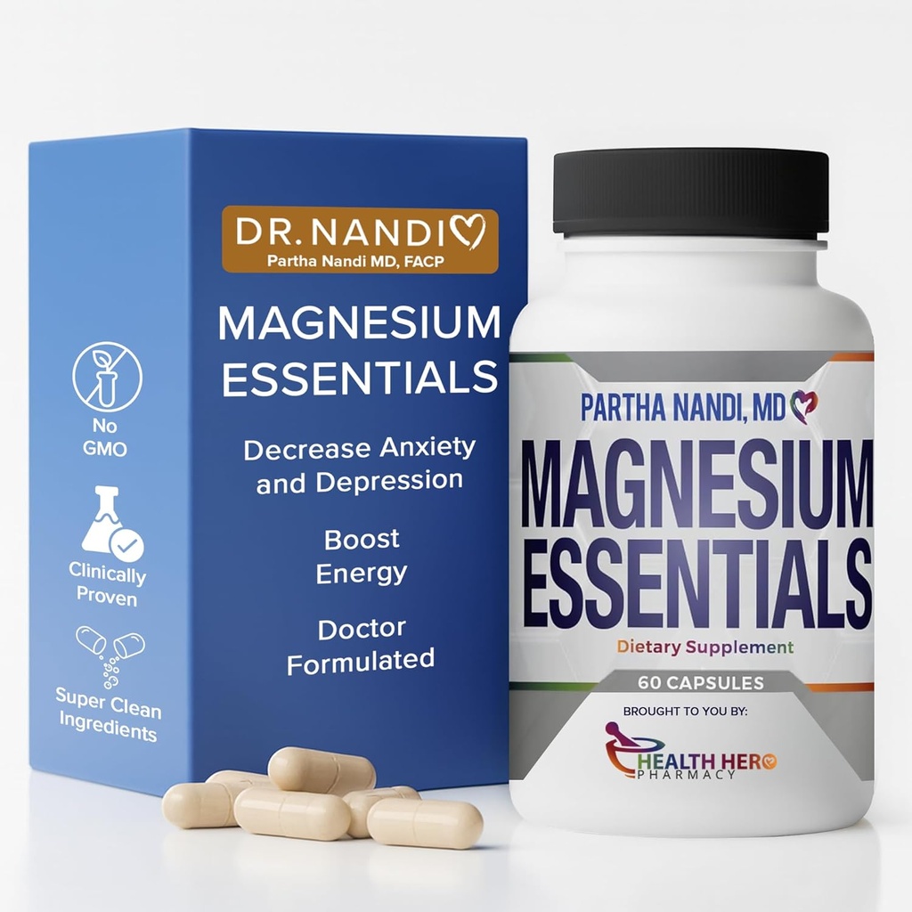 Dr. Nandi 's Triple Magnesium Complex Supplement - Magnesium Citrate, Malat & Glycinate - Understøtter søvn, stress, muskel, nerve & hjerte sundhed - High Absorption Formel - 235MG - 60 kapsler