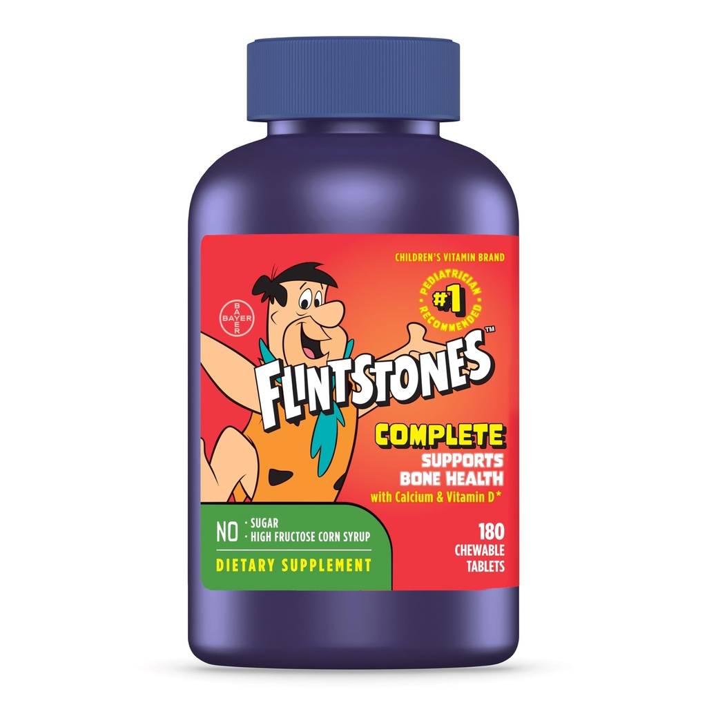 Flintstone Vitaminer Chewable Kids Vitaminer, Komplet Multivitamin til børn og Toddlers med jern, Calcium, C-vitamin, D-vitamin & mere, 180 tæller (Packaging May Vary)
