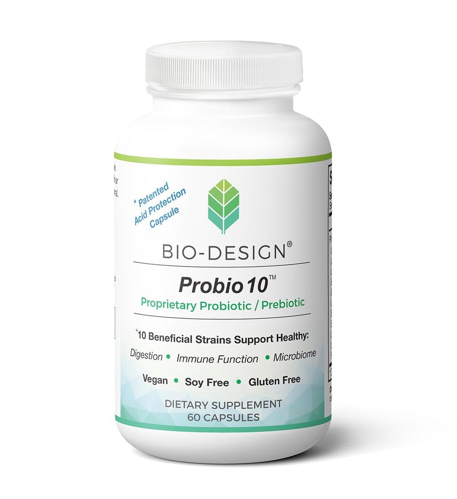 Probio10 - Dagligt Probiotisk & Prebiotisk tillæg - 10 Millioner CFU, 10 Godkendte Strops Støtte i fordøjelse, regelmæssighed, immunfunktion, og Gut Sundhed - 60 Acid-resistente kapsler