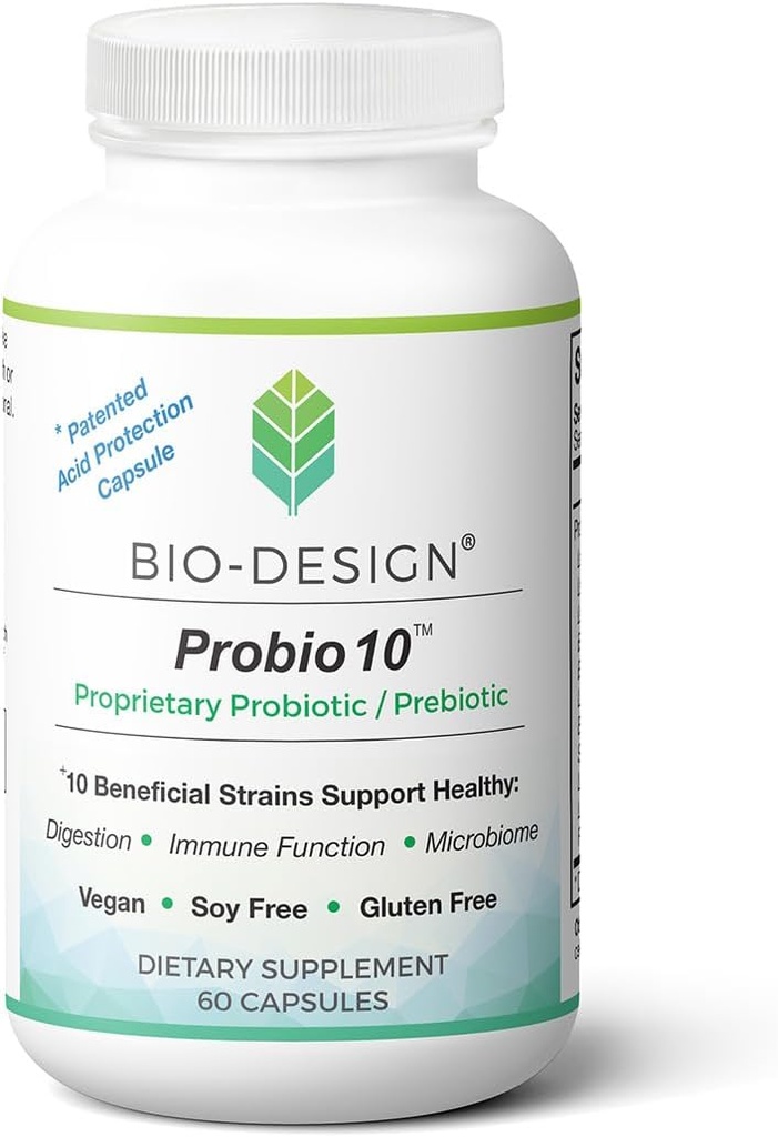 Probio10 - Dagligt Probiotisk & Prebiotisk tillæg - 10 Millioner CFU, 10 Godkendte Strops Støtte i fordøjelse, regelmæssighed, immunfunktion, og Gut Sundhed - 60 Acid-resistente kapsler