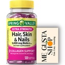 Ekstra styrke Hår, Hud og negle Kosttilskud Spring Valley Supplement, Biotin, Collagen, Gelatine 120 ct Inkluderer Pille Organizer