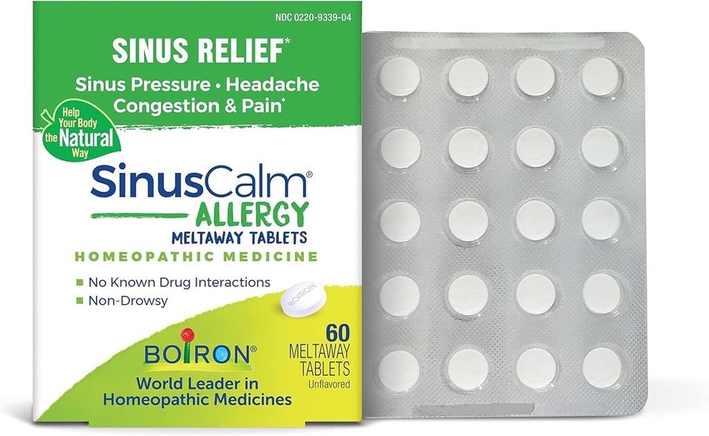 Boiron SinusCalm Allergi tabletter til lindring fra Sinus Tryk, Sinus Hovedpine, eller Sinus Congestion and Pain - 60 Greve