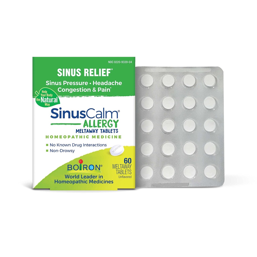 Boiron SinusCalm Allergi tabletter til lindring fra Sinus Tryk, Sinus Hovedpine, eller Sinus Congestion and Pain - 60 Greve