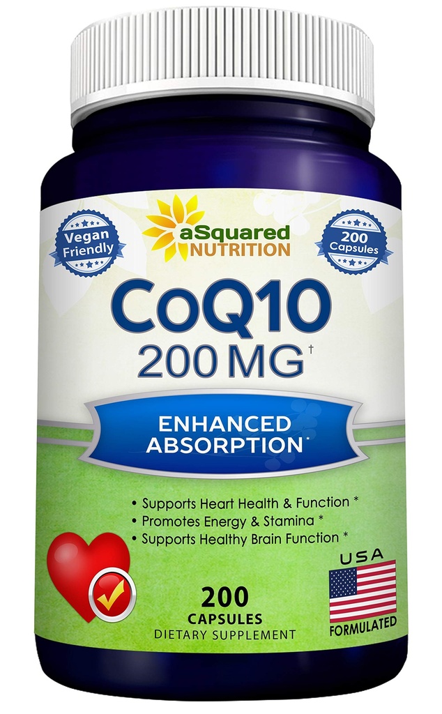 aSquared Nutrition CoQ10 (200 kapsler og 200 mg) - High Absorption Vegan CO Q- 10 Powder - Enzyme Ubiquinone supplement piller, Ekstra antioxidant Coenzym Q10 Vitamin, Coq 10 Alernative to Softgels