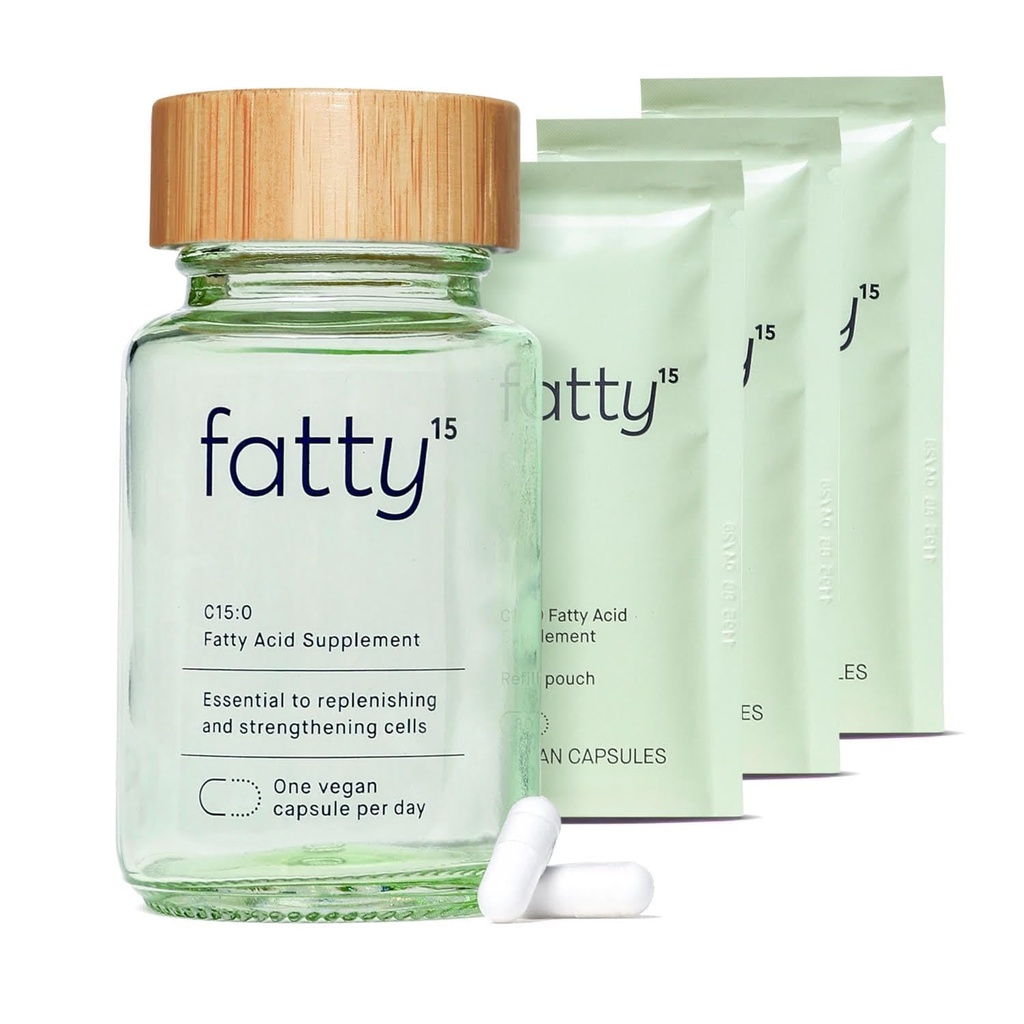 Fatty15 C15: 0 Pentadecansyre supplement Longevity Nutrient - 90 Vegan kapsler - 3x Cellular Fordele ved Fish Oil Omega 3 Kosttilskud - Gut Sundhed, Leverstøtte, & Mitokondriel Sundhed