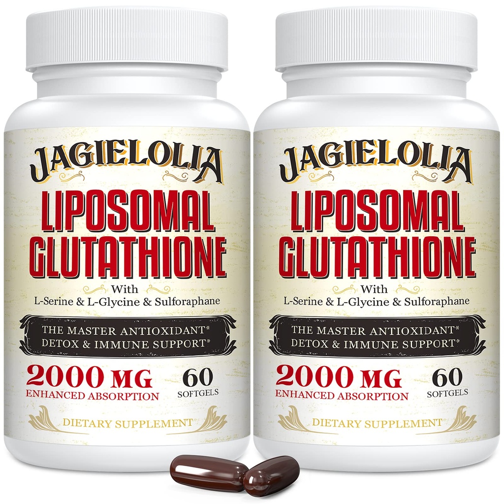 Liposomal Glutathion 2000 mg med L- Serine, L- Glycin & Sulforaphane - Active L- Glutathion Unique Formulering to Enhance Absorption - Master Antioxidant, Detoxifying & Municipal 124; 120 Softgels