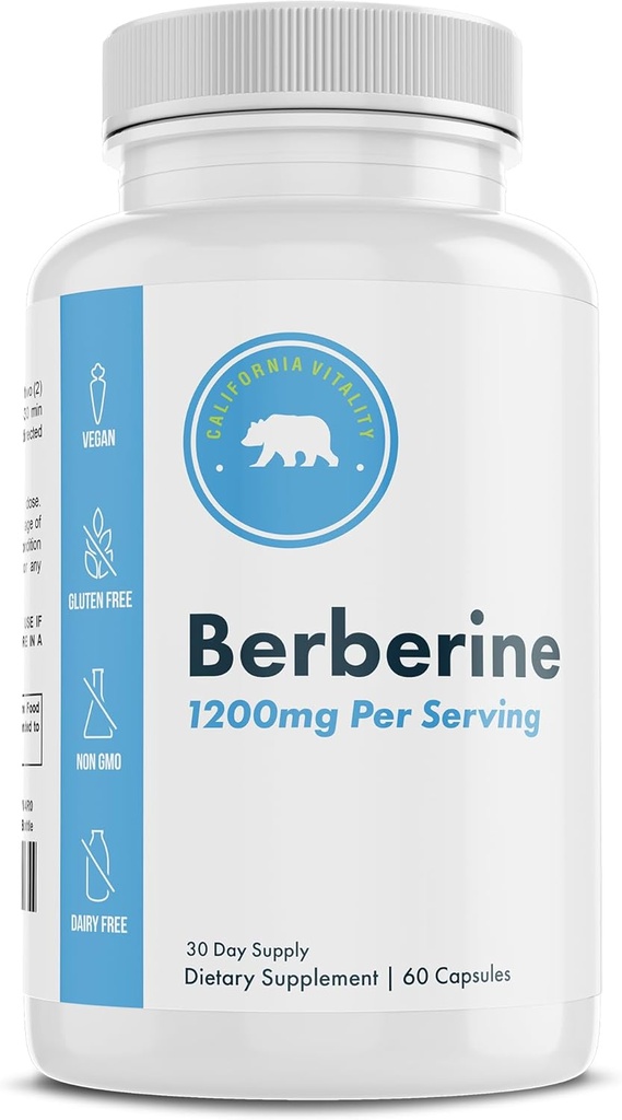 Berberine Supplement 1200mg - 60 Vegankapsler - Gluten Free, Non- GMO, Dairy Free - 30 dages forsyning